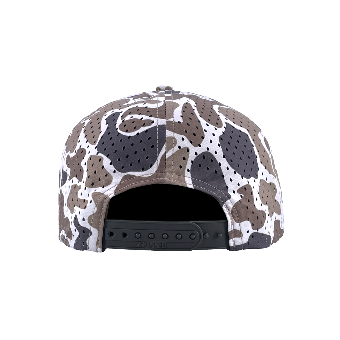 back view of the mARlin Hat highlighting the unique camo pattern and slightly curved bill.