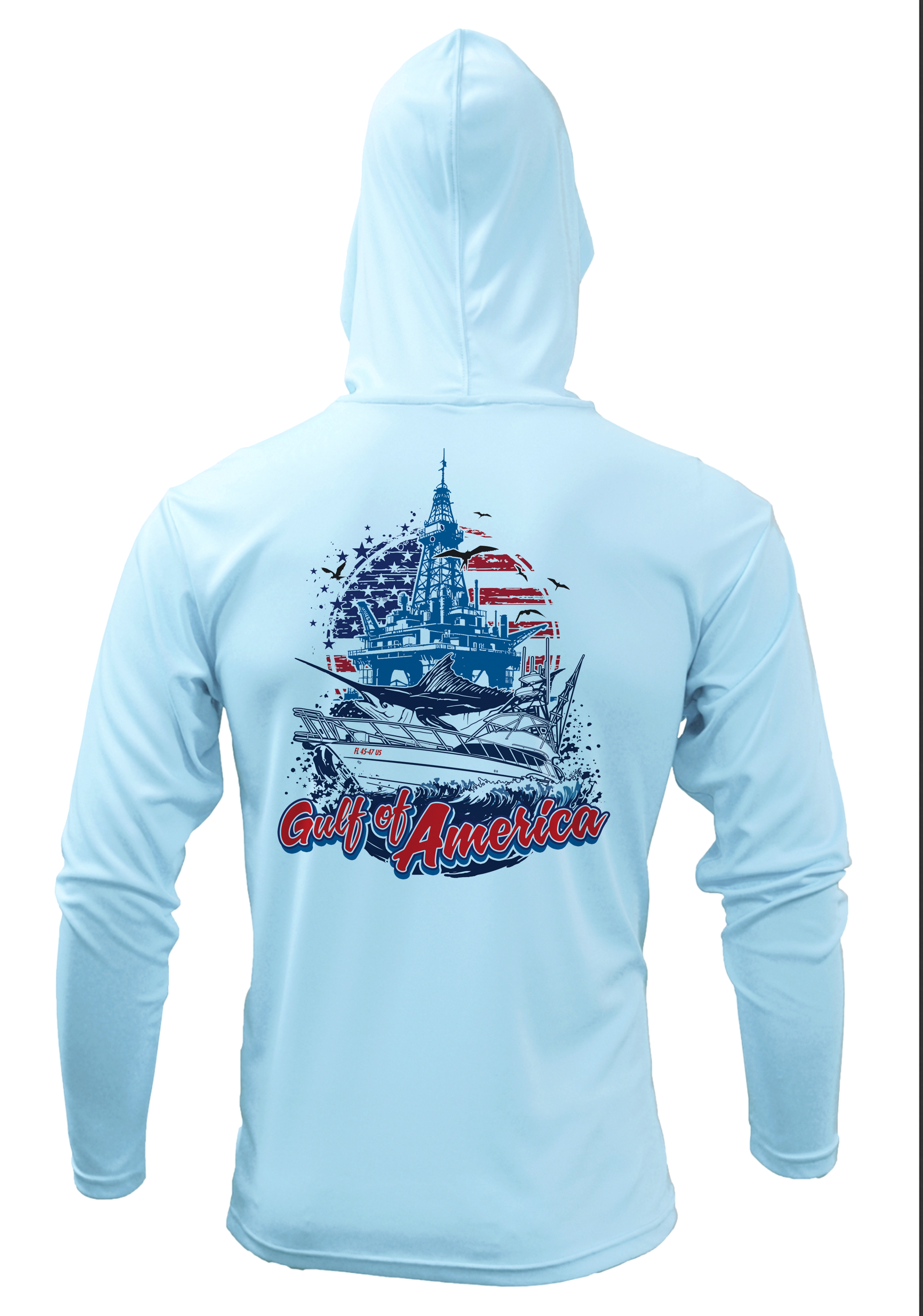Gulf of America HOODED Long Sleeve Performance Fishing Shirt, illustrating its versatility for both active and casual wear.